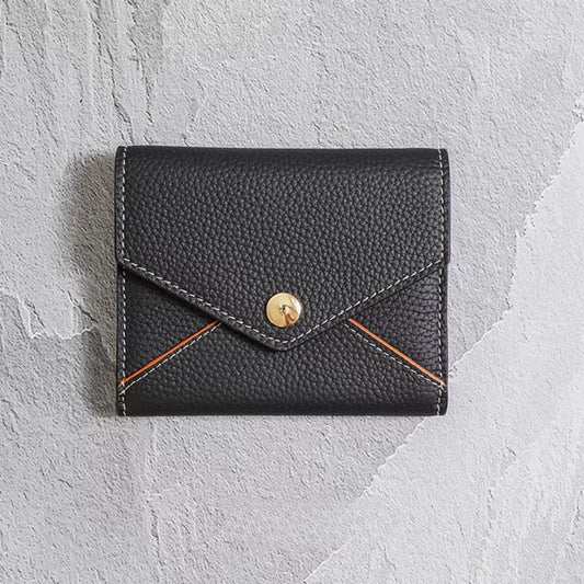 Envelope-Designed Genuine Leather Short Wallet