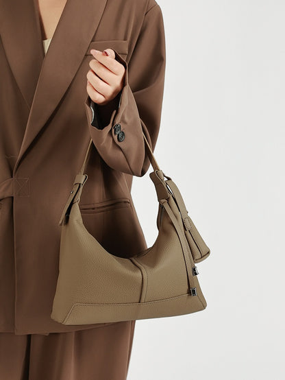 The Ethereal Slouchy Genuine Leather Bag - Minimalist Pebbled Hobo with Mini Pouch