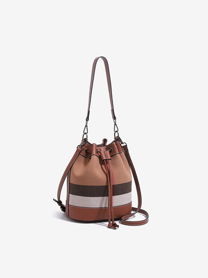 Vintage Plaid Vegan Eco-Leather Bucket Clutch Bag