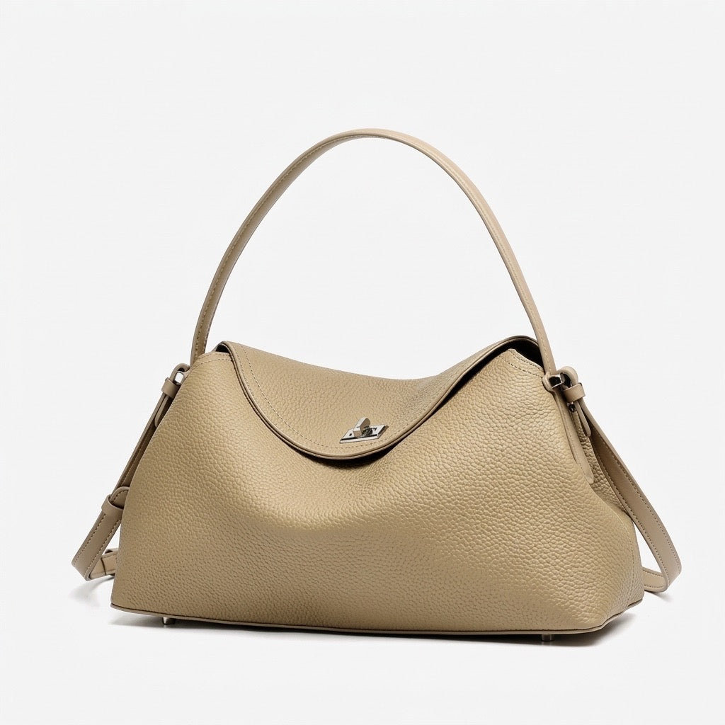 Slouchy Pebbled Genuine Leather Pillow Flip Clutch Bag