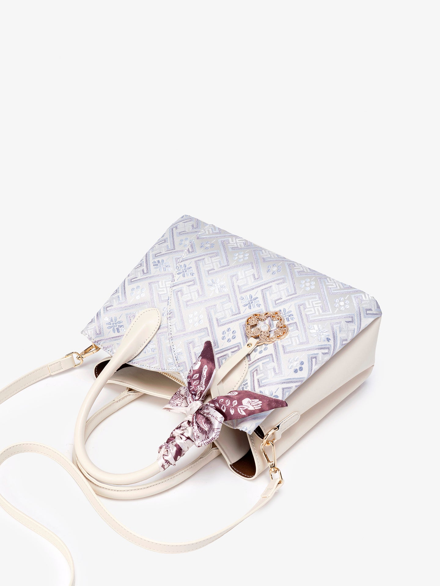 Elegant Traditional Brocade Vegan Eco-Leather Tote Clutch Bag
