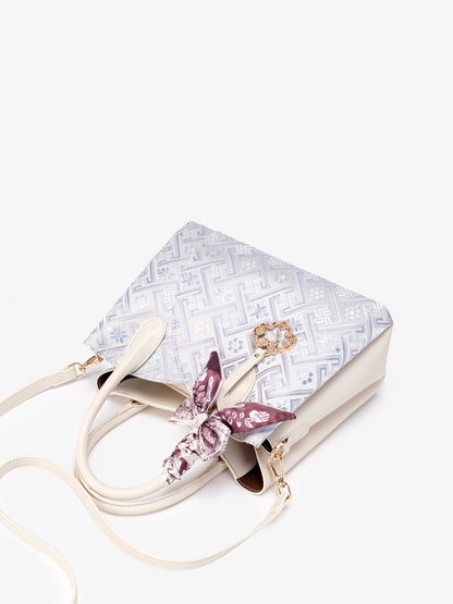 Elegant Traditional Brocade Vegan Eco-Leather Tote Clutch Bag