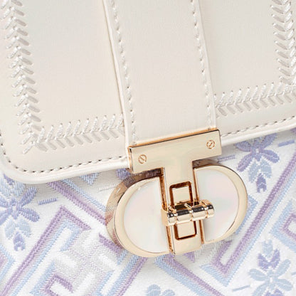 Elegant Oriental Embroidery Vegan Eco-Leather Mini Clutch Bag with Charm