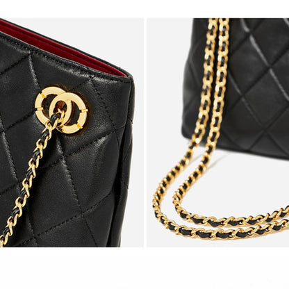 Classic Quilted Sheepskin Genuine Leather Chain Mini Tote Clutch Bag