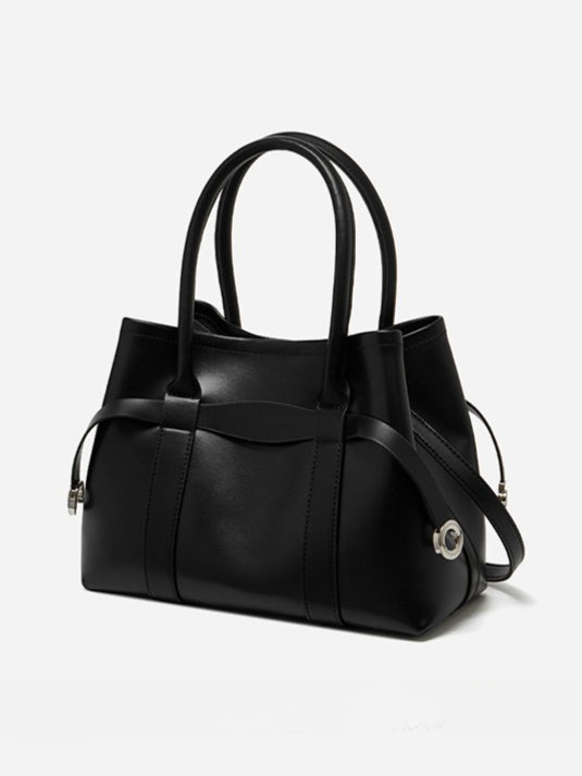 Italian Luxury Plain Genuine Leather Cowhide Large Tote Crossbody Bag