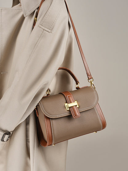 Borsa a tracolla strutturata con manico superiore in pelle minimalista di lusso da donna