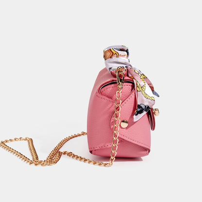 Borsa elegante retrò a spalla e tracolla in vera pelle con catena e foulard di seta