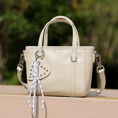 Sculpted Genuine Leather Mini Tote Crossbody Bag with Signature Heart Charm