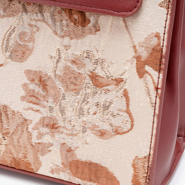 Classic Floral Vegan Eco-Leather Tote Clutch Bag with Metal Ornament Charm