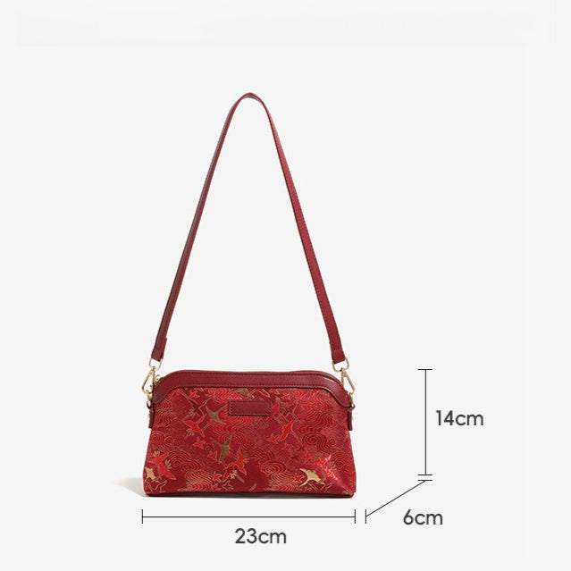 Radiant Oriental Crane Pattern Vegan Eco-Leather Clutch Bag
