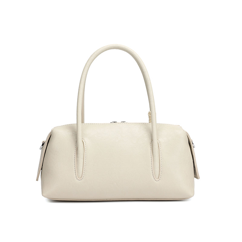 Minimalist Genuine Leather Boston Clutch Bag with Detachable Leather Tag Charm