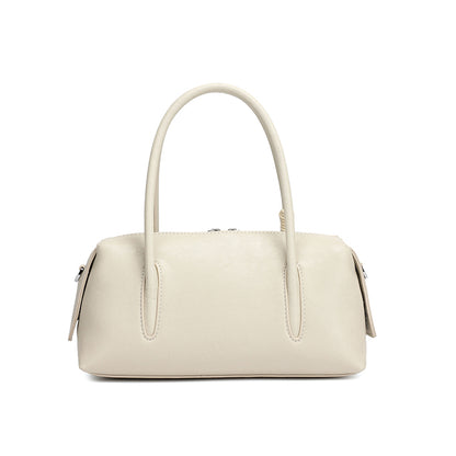 Minimalist Genuine Leather Boston Clutch Bag with Detachable Leather Tag Charm