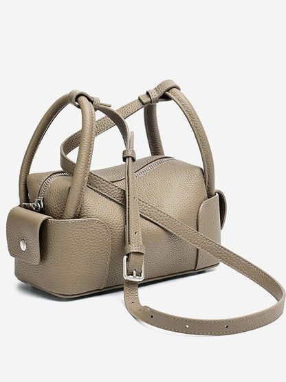 Architectural Pebbled Genuine Leather Boston Clutch Bag