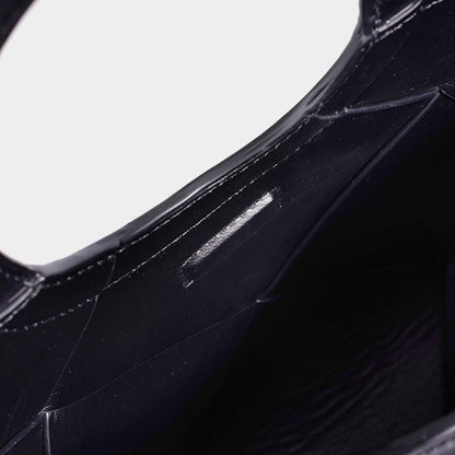 Refined Geometric Woven Genuine Leather Mini Bucket Clutch Bag