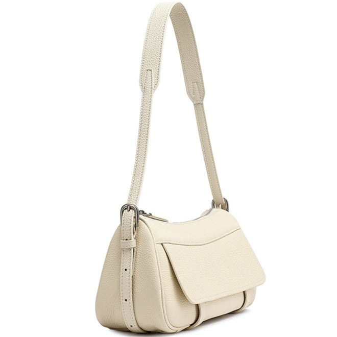 Mellow Pebbled Genuine Leather Flap Baguette Clutch Bag