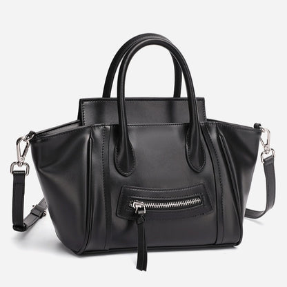 Maillard Style Genuine Leather Smile Flap Satchel Crossbody Bag