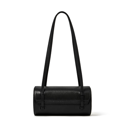 Bolso de mano tipo clutch nostálgico de cuero genuino color caviar, con forma de baguette tubular