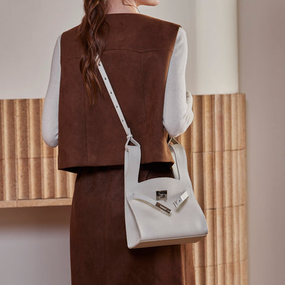 Borsa classica a secchiello chic in vera pelle per tutti i giorni, a tracolla