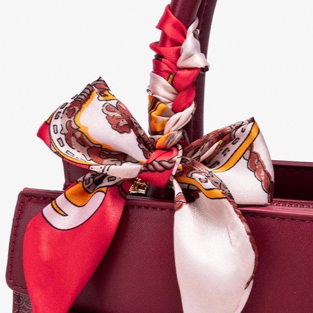 Regal Oriental Cloud Vegan Eco-Leather Tote Clutch Bag with Silk Scarf Charm