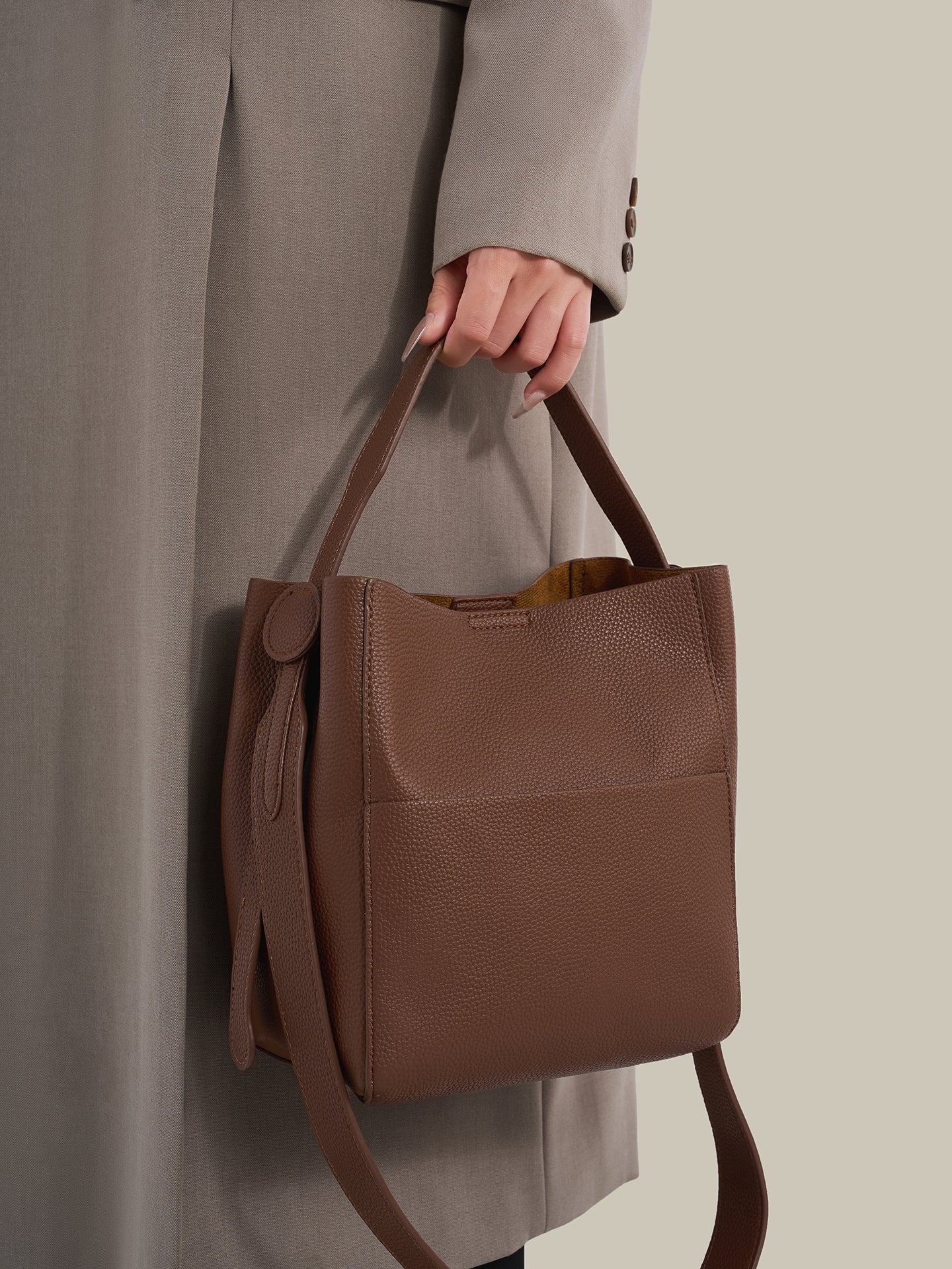 Supple Pebbled Vegan Eco-Leather Bucket Clutch Bag