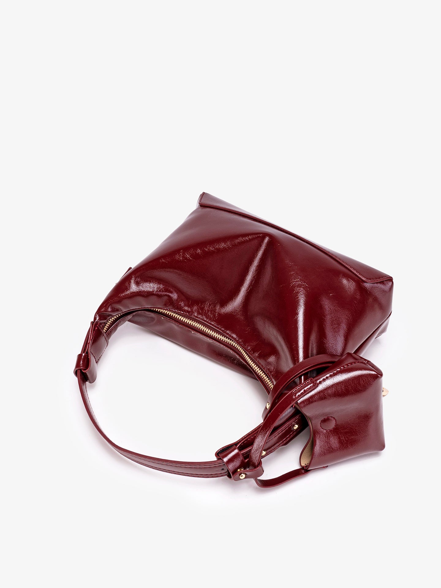 Retro Glossy Vegan Eco-Leather Hobo Bag with Mini Pouch