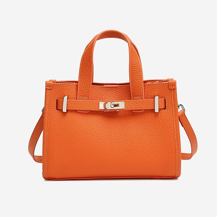 Minimalist Pebbled Genuine Leather Kelly Clutch Bag with Metal Turn Lock