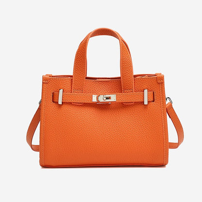 Minimalist Pebbled Genuine Leather Kelly Clutch Bag with Metal Turn Lock