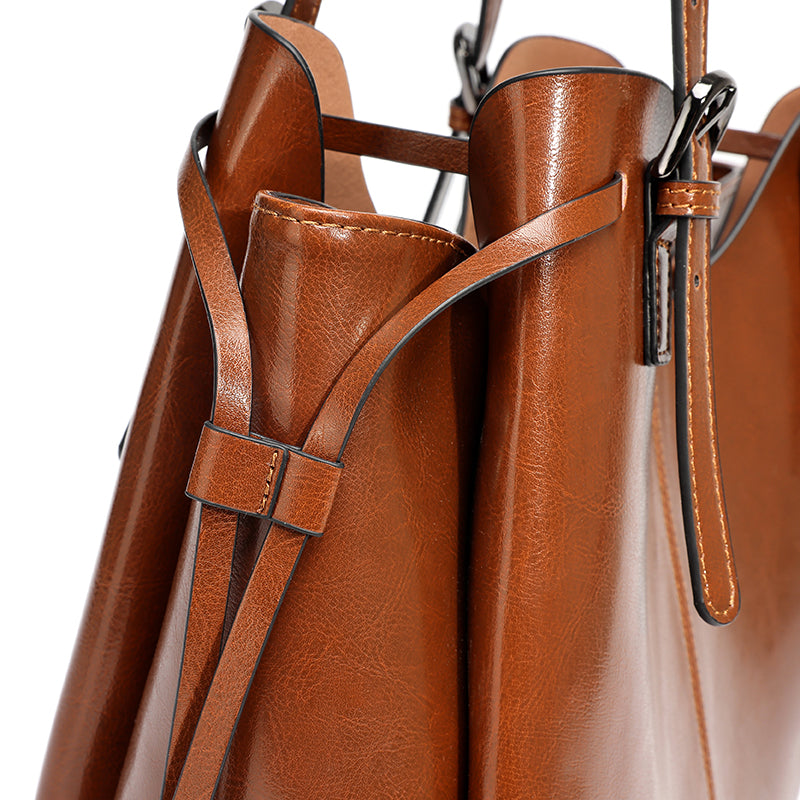 Classic Maillard Genuine Leather Large Capacity Tote Clutch Bag