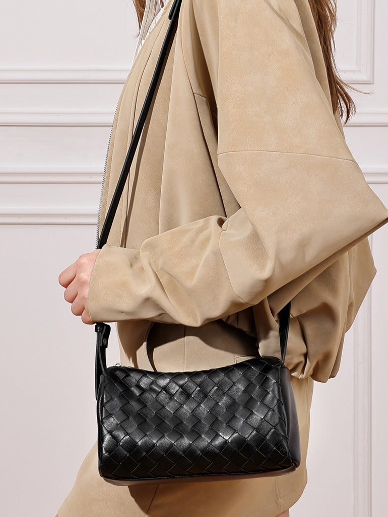 Minimalist Woven Genuine Sheepskin Baguette Clutch Bag