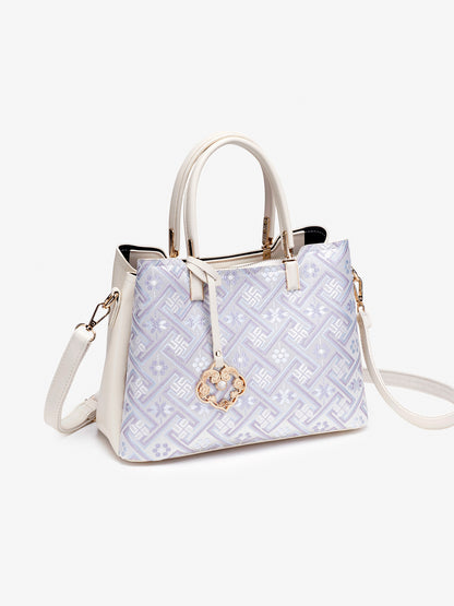 Classic Brocade Vegan Eco-Leather Mini Tote Clutch Bag with Hollow Charm