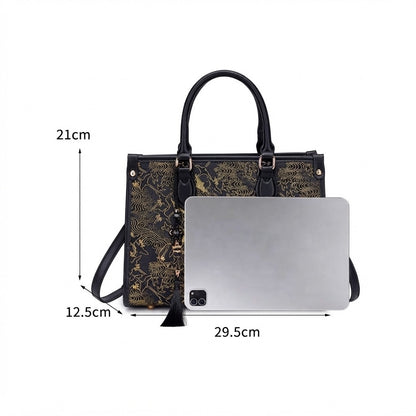 Mystic Crane Motif Vegan Eco-Leather Satchel Clutch Bag