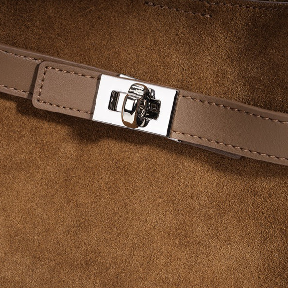 Effortless Suede Genuine Leather Bucket Clutch Bag