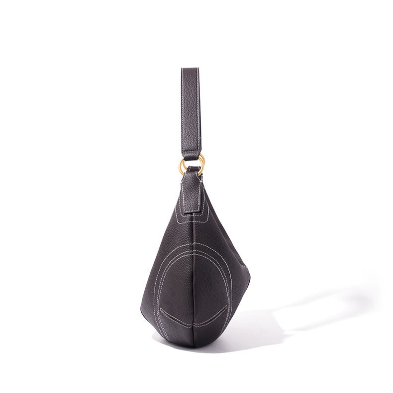 The Pebbled Genuine Leather Hobo Shoulder Bag with Contrast Stitching