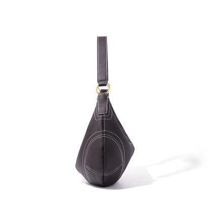 The Pebbled Genuine Leather Hobo Shoulder Bag with Contrast Stitching