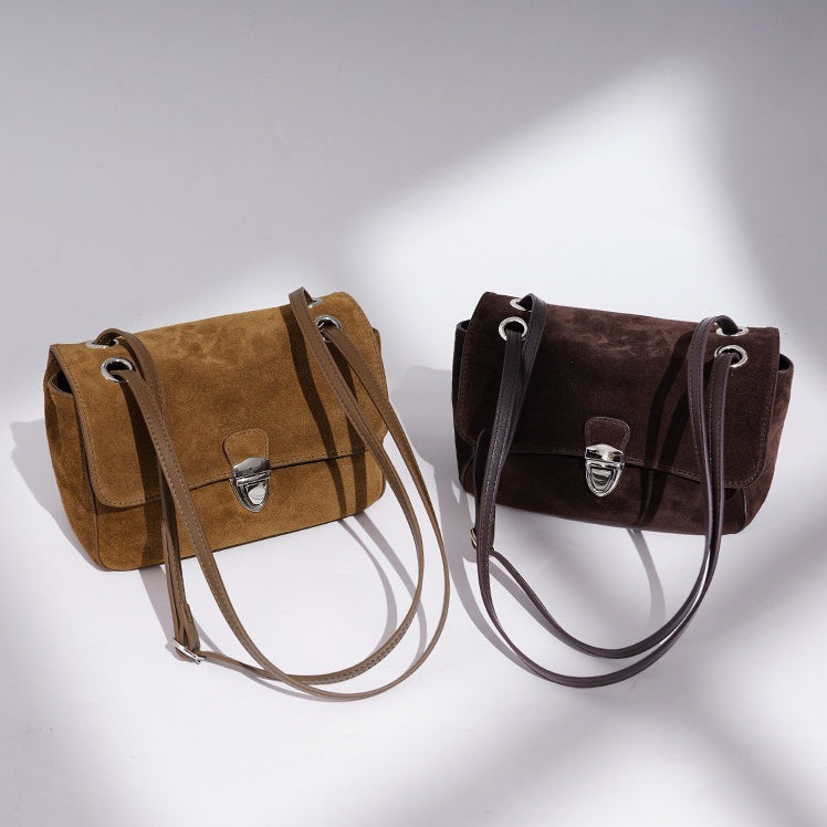Elegant Suede Genuine Leather Flap Clutch Bag
