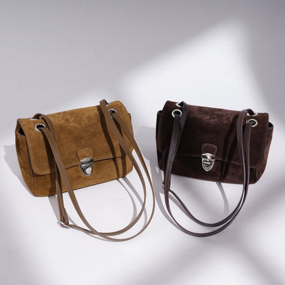 Elegant Suede Genuine Leather Flap Clutch Bag