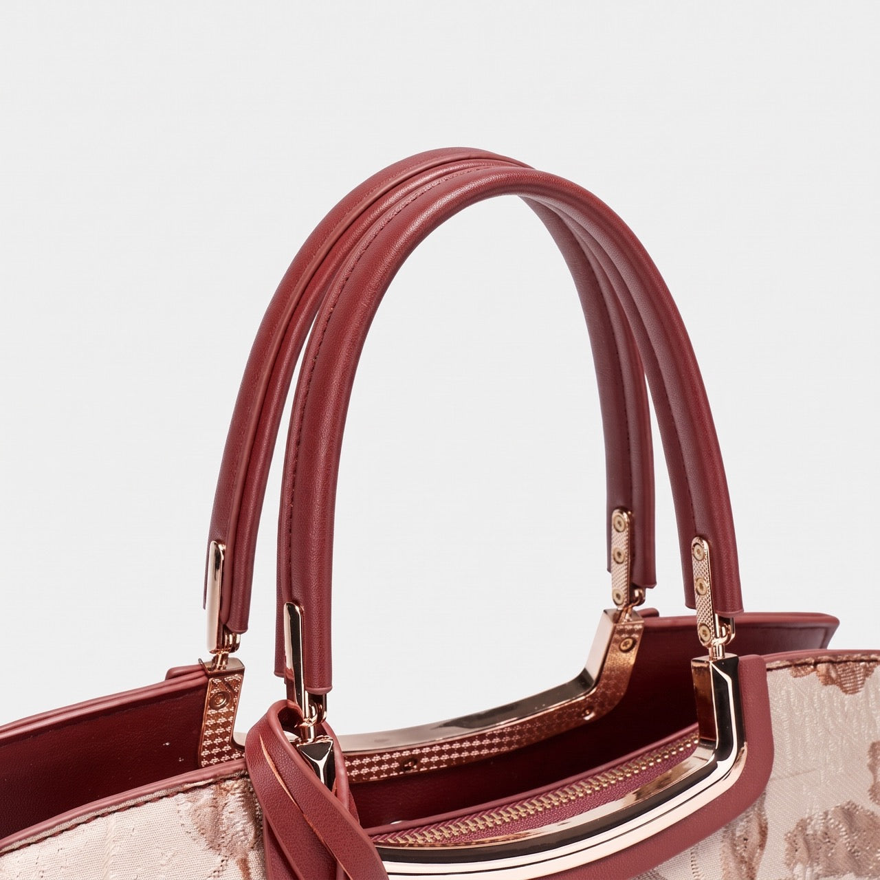 Romantic Floral Vegan Eco-Leather Tote Clutch Bag with Hollow Metal Charm