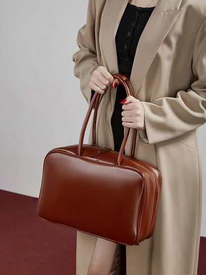 Women's Large Smooth Genuine Leather Bag - Versatile 2-Way Carry Office Work Tote