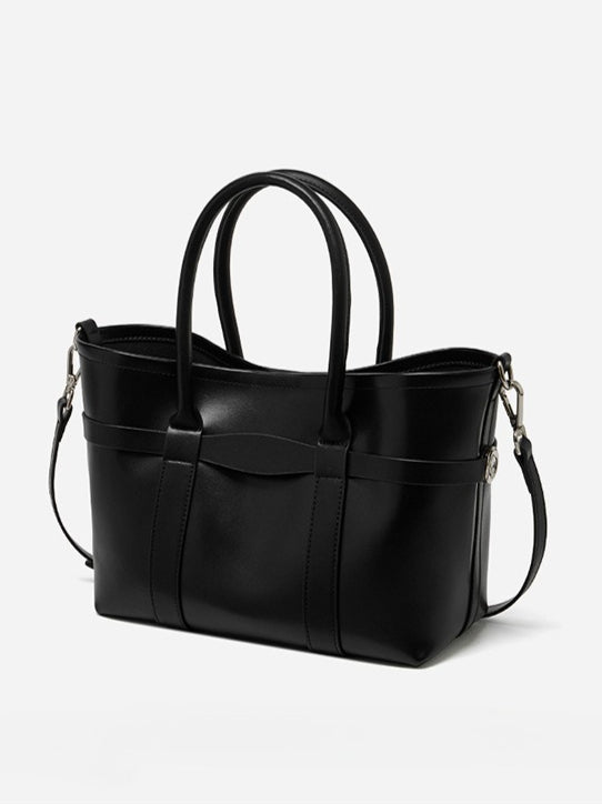 Italian Luxury Plain Genuine Leather Cowhide Large Tote Crossbody Bag