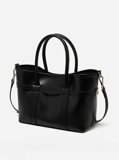 Italian Luxury Plain Genuine Leather Cowhide Large Tote Crossbody Bag