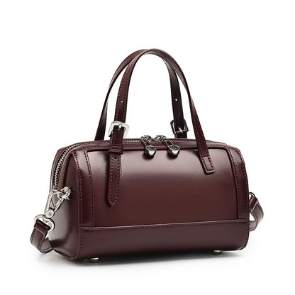 Retro Maillard Genuine Leather Boston Barrel Bag