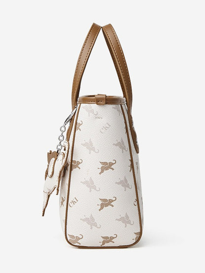 Retro Monogram Flying Elephant Versatile Tote Crossbody Handbag with Charm
