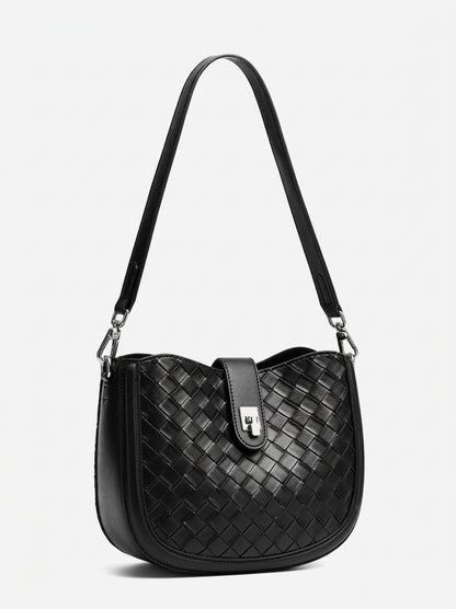 Intricate Woven Genuine Leather Saddle Clutch Bag