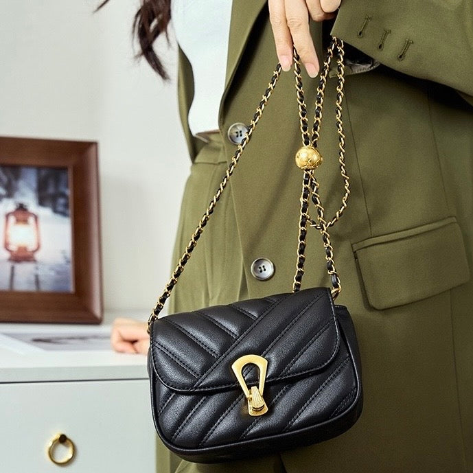 Damen-Umhängetasche aus echtem Leder mit Kette – 2025 Summer Luxe Edition 