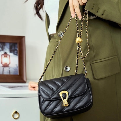 Damen-Umhängetasche aus echtem Leder mit Kette – 2025 Summer Luxe Edition 