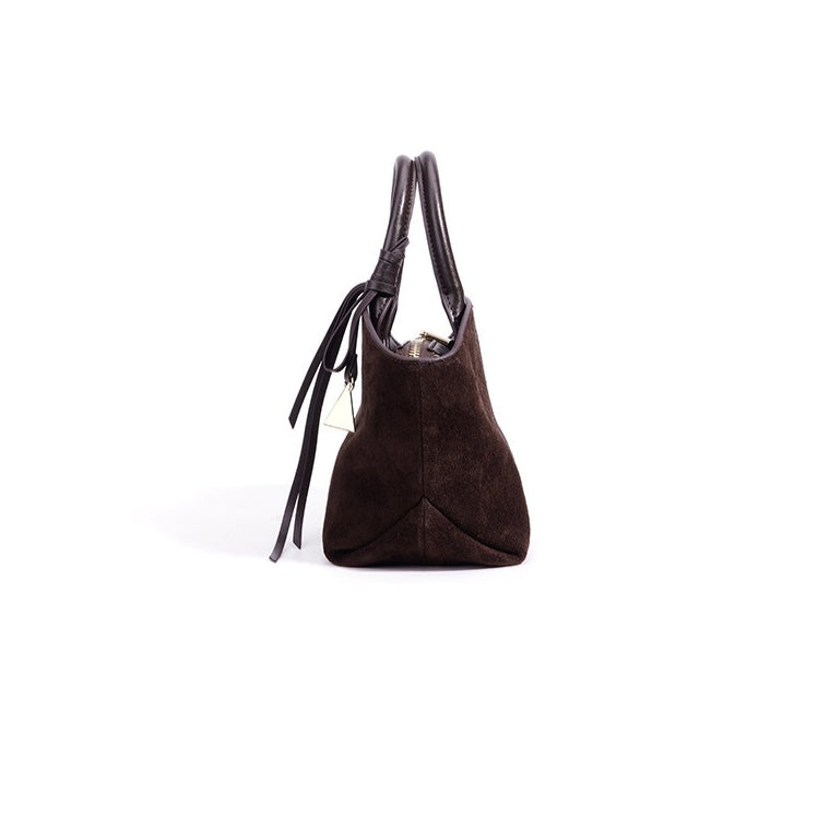 Graceful Slouchy Suede Genuine Leather Shell Tote Clutch Bag with Charm