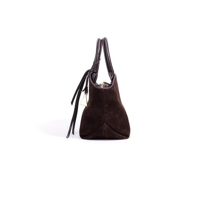 Graceful Slouchy Suede Genuine Leather Shell Tote Clutch Bag with Charm