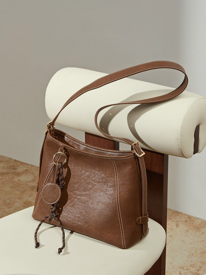 Artisan Stitched Genuine Leather Bag - Vintage Western Shoulder Tote with Tassel