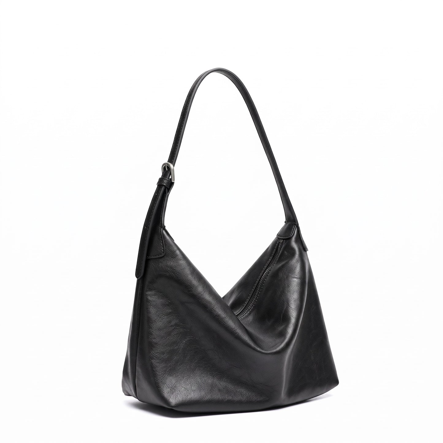 Supple Slouchy Genuine Leather Crescent Hobo Clutch Bag