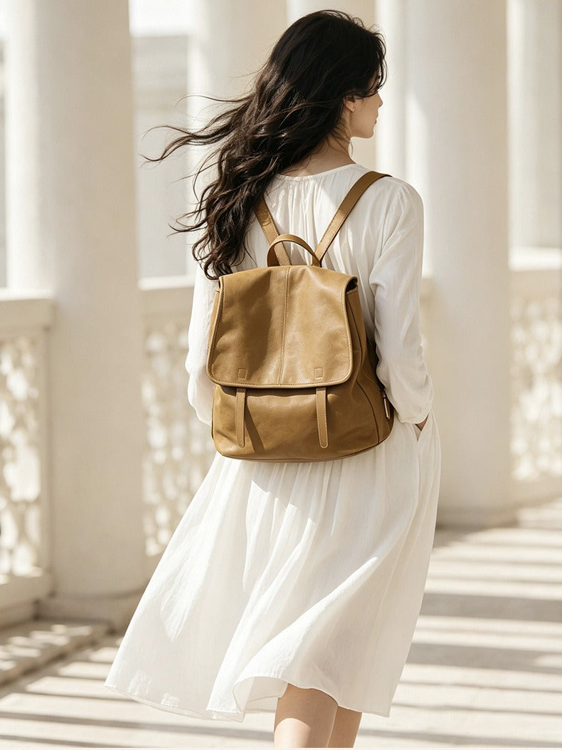 Vintage Casual Genuine Leather Flap Backpack